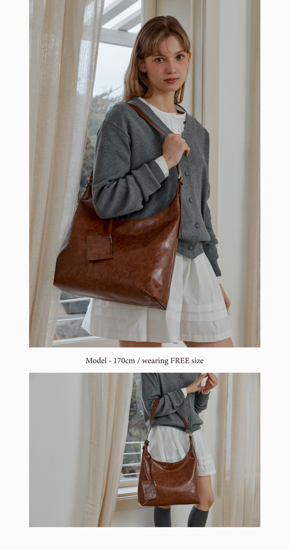 ★ANOETIC★ ANC CLASSIC HOBO BAG & CARD WALLET SET_BROWN ANOETIC 25'SPRING COLLECTION ANC CLASSIC HOBO BAG & CARD