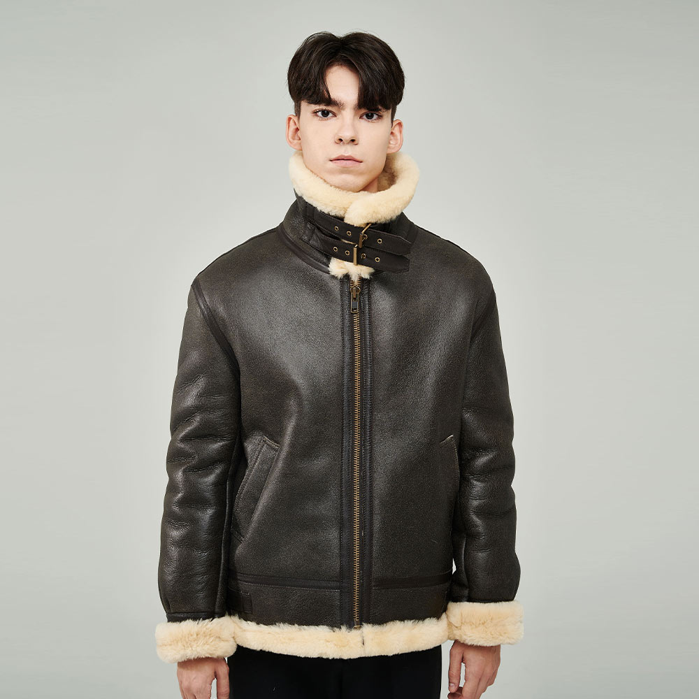 B-3 REAL MOUTON JACKET (BROWN)1