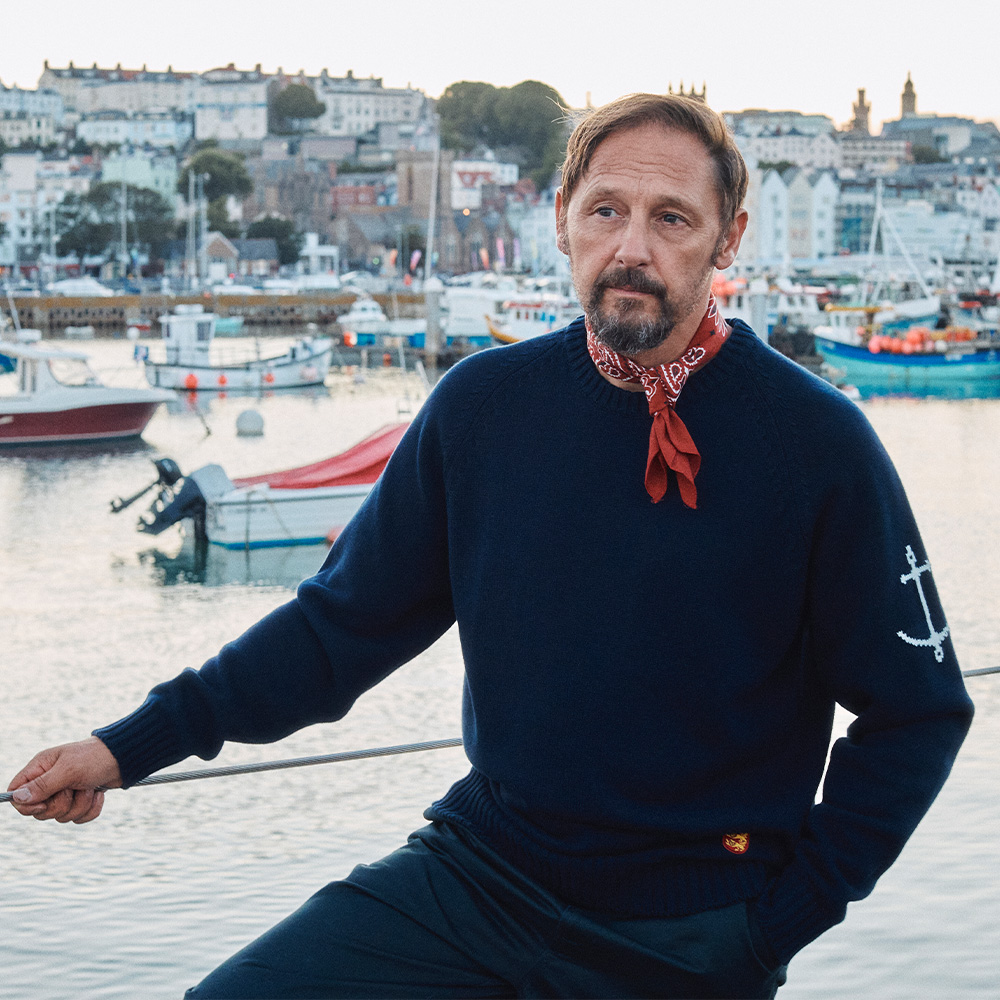 건지울른스 코튼 나그랑 크루넥 스웨터 - 네이비