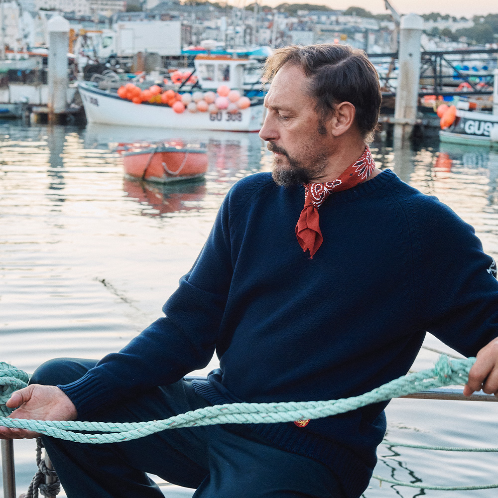 건지울른스 코튼 나그랑 크루넥 스웨터 - 네이비