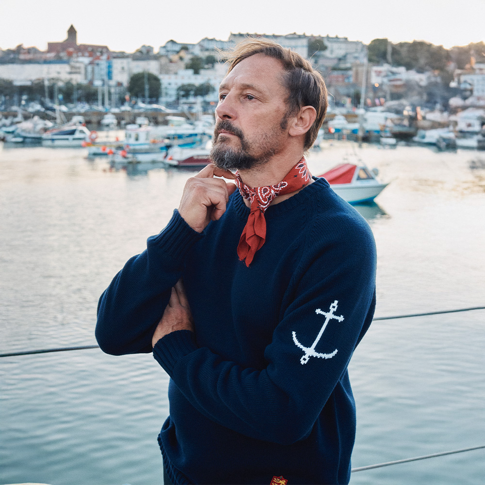 건지울른스 코튼 나그랑 크루넥 스웨터 - 네이비