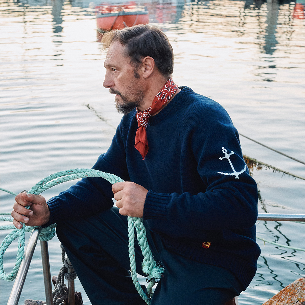 건지울른스 코튼 나그랑 크루넥 스웨터 - 네이비