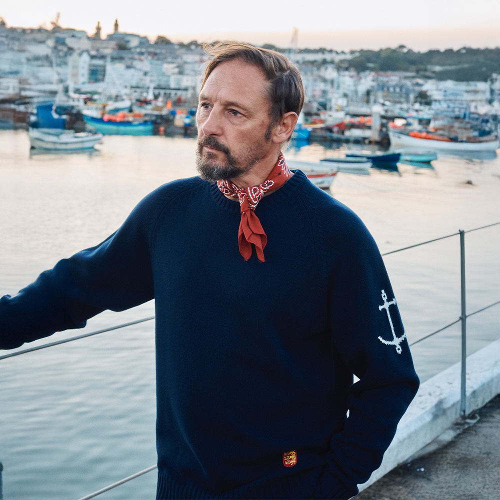 건지울른스 코튼 나그랑 크루넥 스웨터 - 네이비