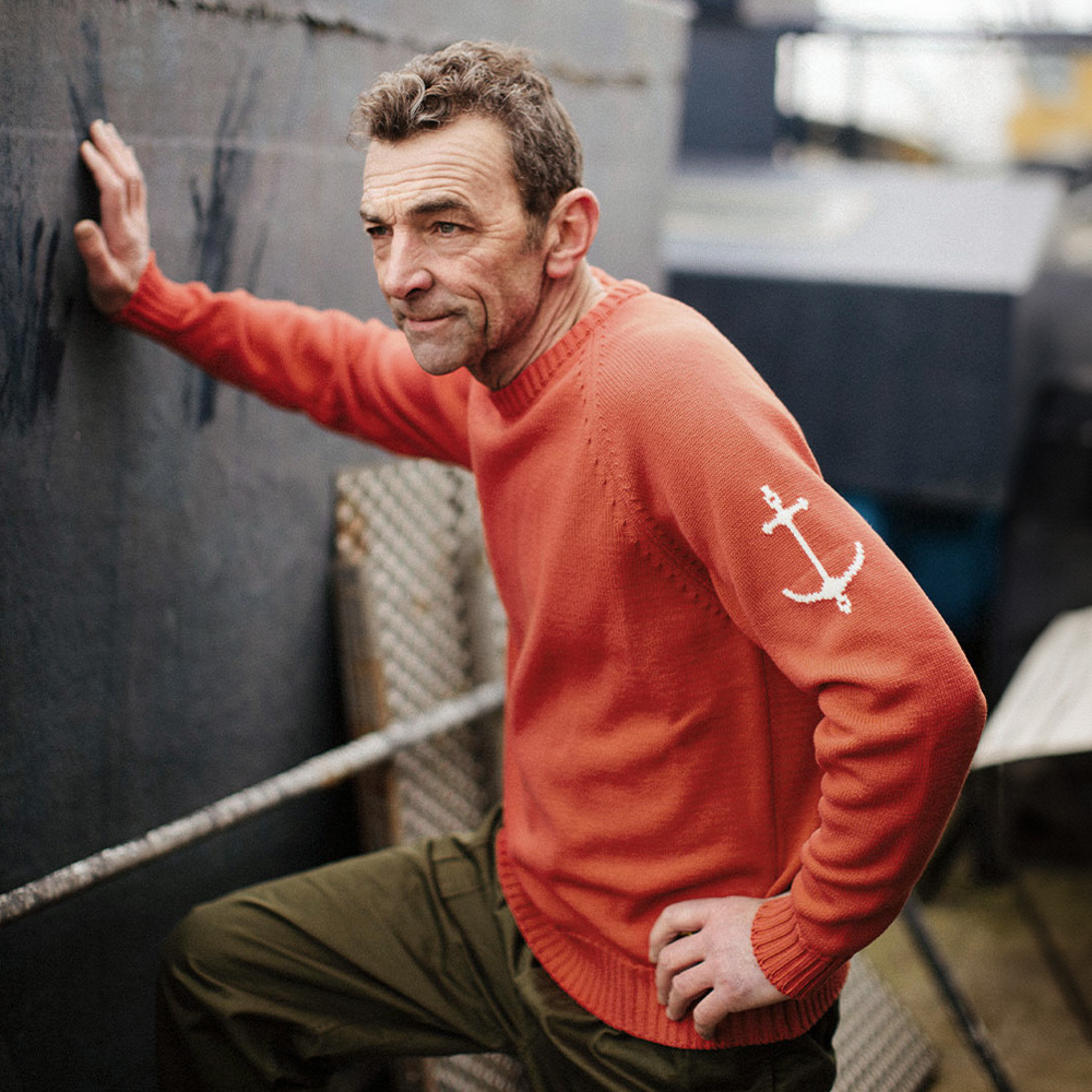 건지울른스 코튼 나그랑 크루넥 스웨터 - 오렌지