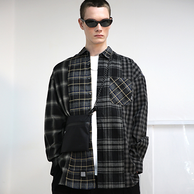 MULTI MIX CUT OVERSIZED SHIRT - BLACK