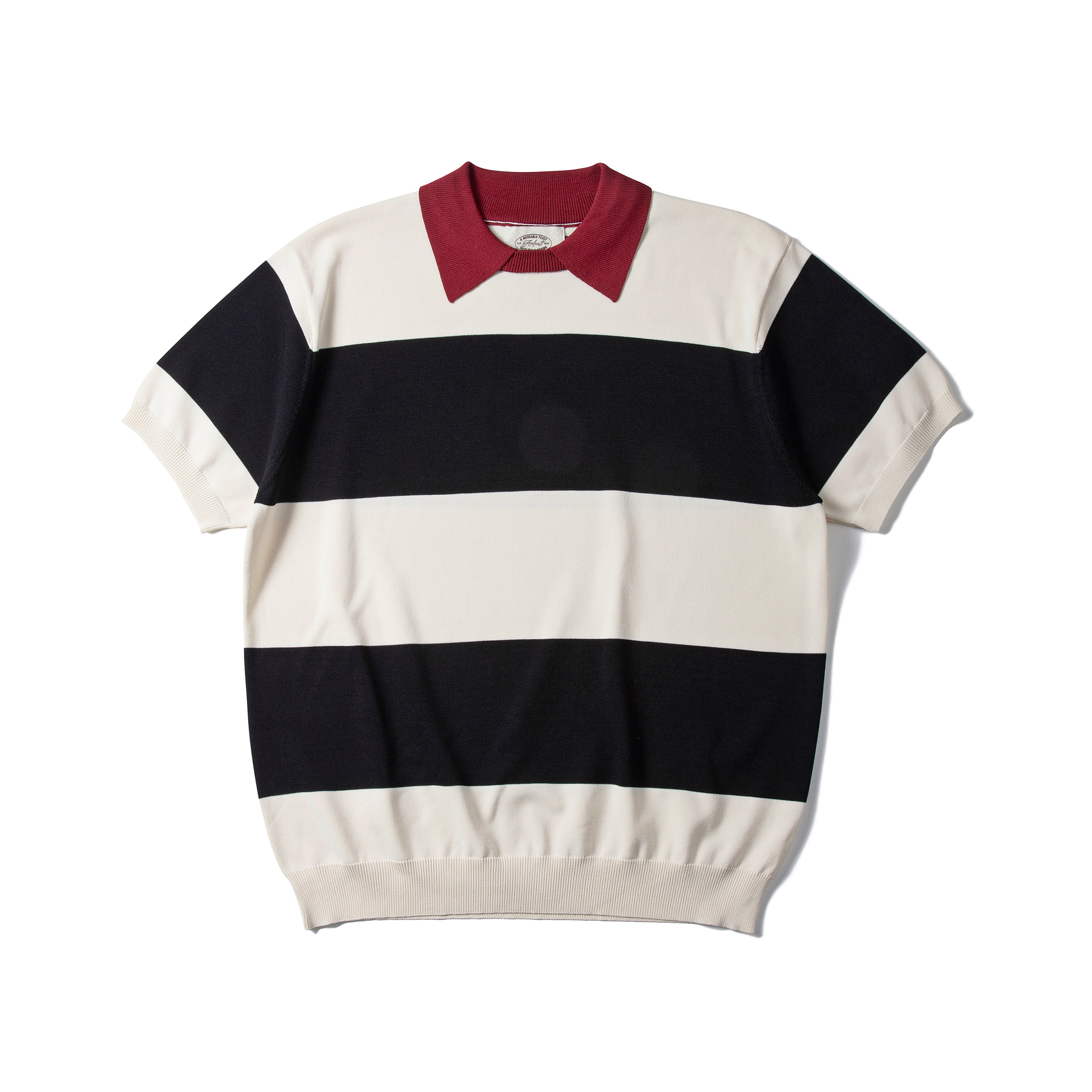 Striped Round Collar Knitwear Black&Burgundy1