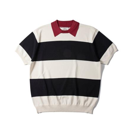 Striped Round Collar Knitwear Black&Burgundy