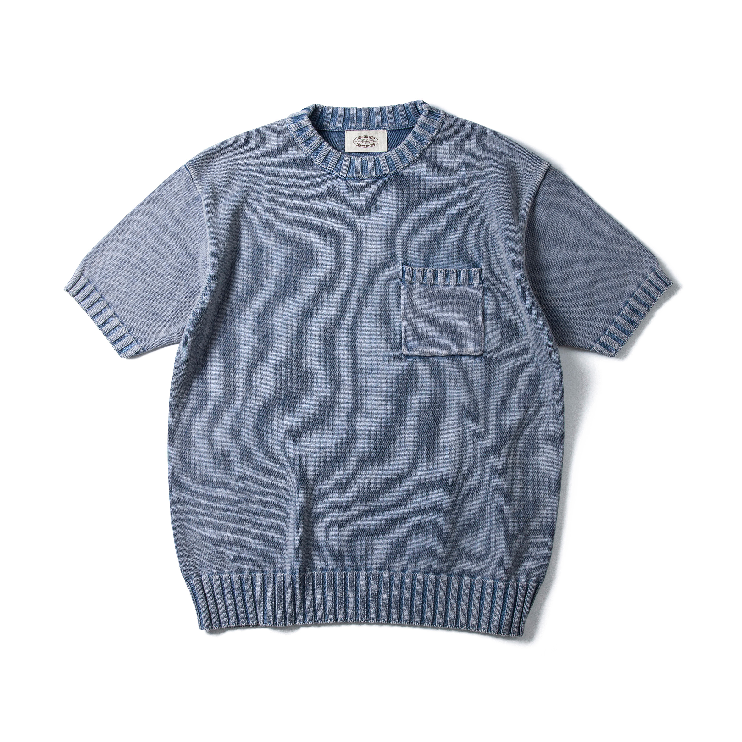 Washed cotton knitwear Blue1