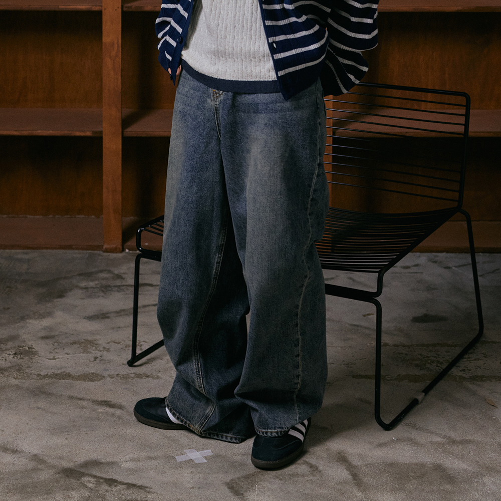 Crease Washing Denim Pants - Indigo1