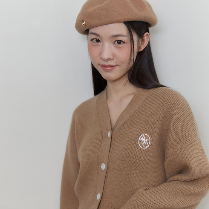 ANC EMBROIDERED V-NECK CARDIGAN_DARK BEIGE1