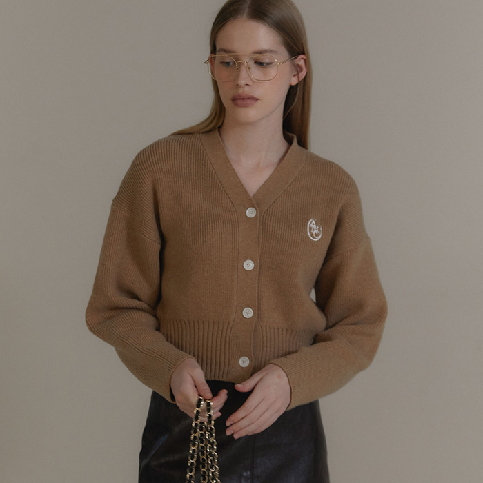 ANC EMBROIDERED V-NECK CARDIGAN_DARK BEIGE