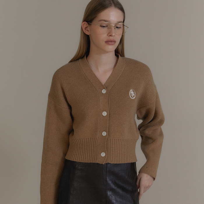 ANC EMBROIDERED V-NECK CARDIGAN_DARK BEIGE