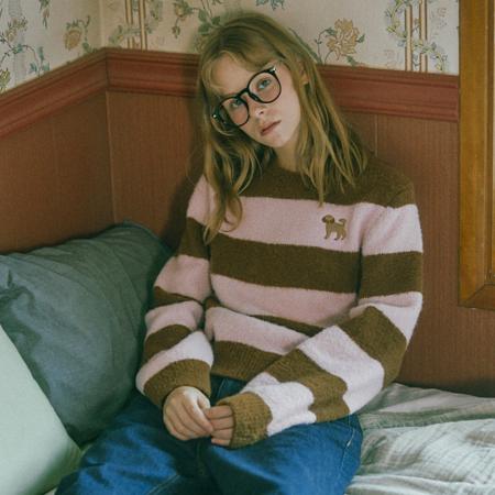 Poodle-poodle Wool Stripe Knit Top_Pink/ Brown1
