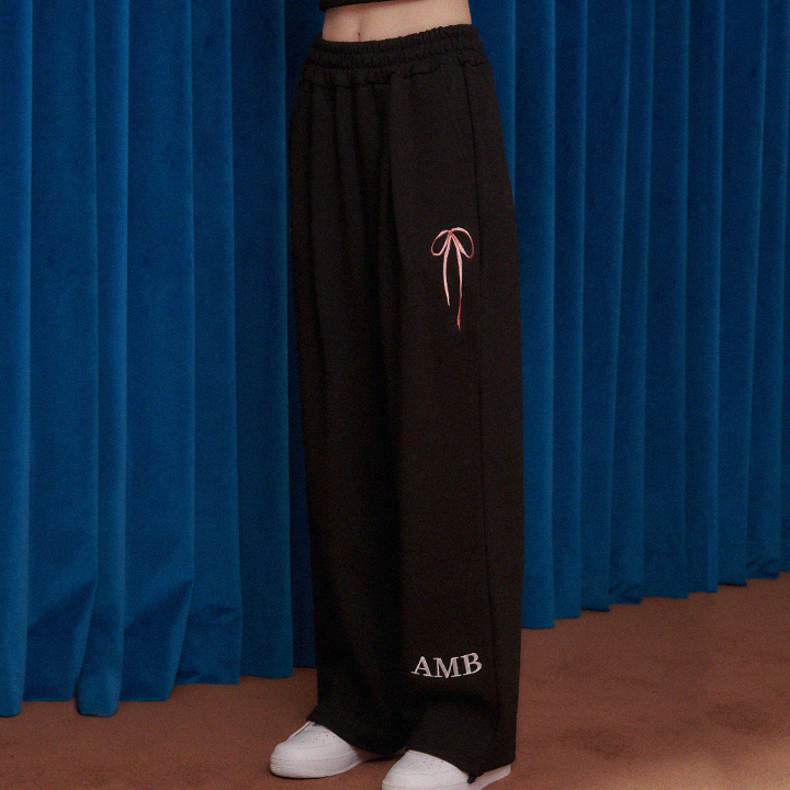 엠블러 Pants with ribbon 남여공용 원턱 2-Way 트레이닝 스웨트 팬츠 AP801-블랙1