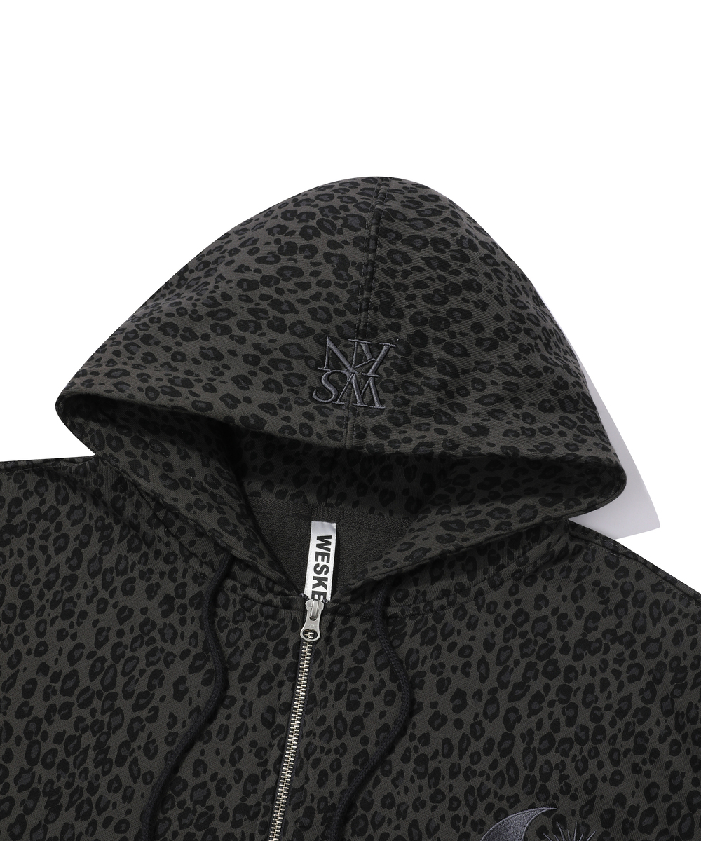LEOPARD YINYANG EMBROIDERY HOODED ZIP-UP (CHARCOAL)