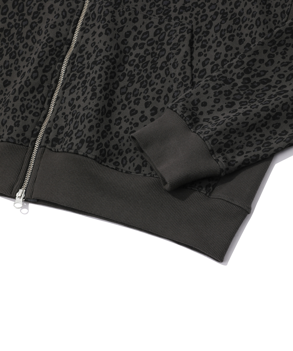 LEOPARD YINYANG EMBROIDERY HOODED ZIP-UP (CHARCOAL)