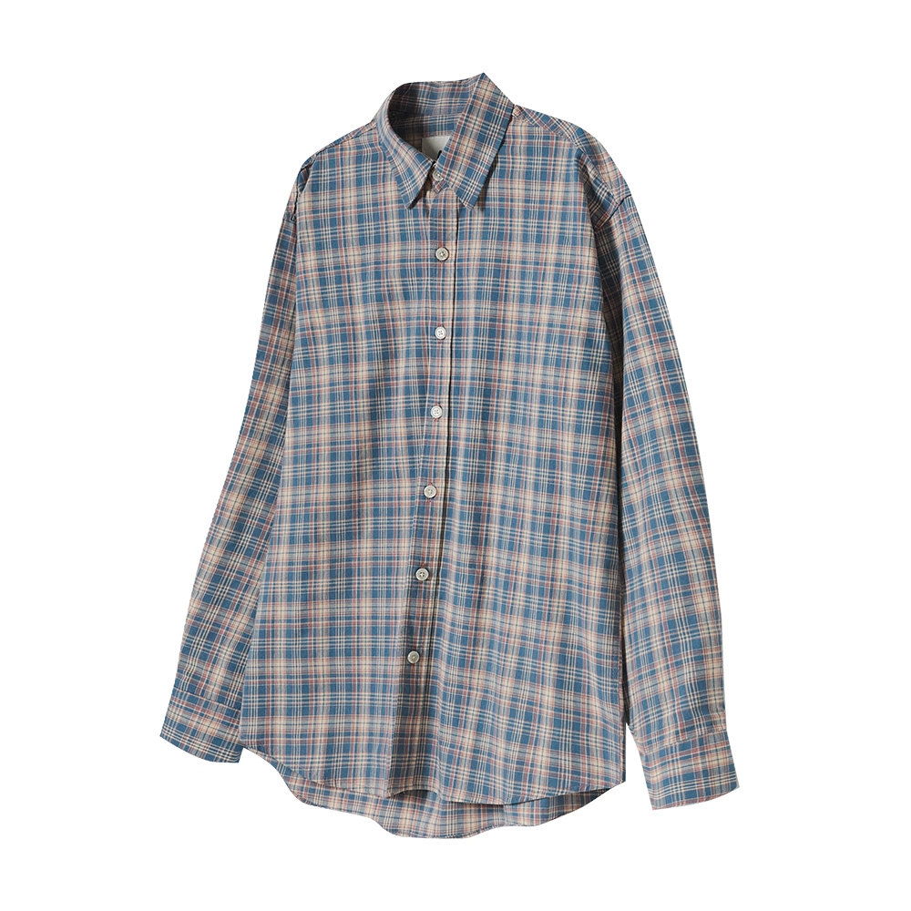 60S vintage check shirts blue1