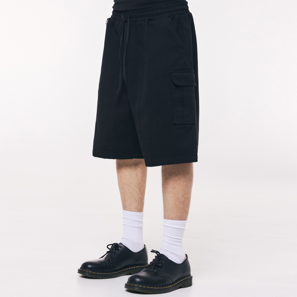 코튼 데님 와이드 카고 하프팬츠 [블랙]1