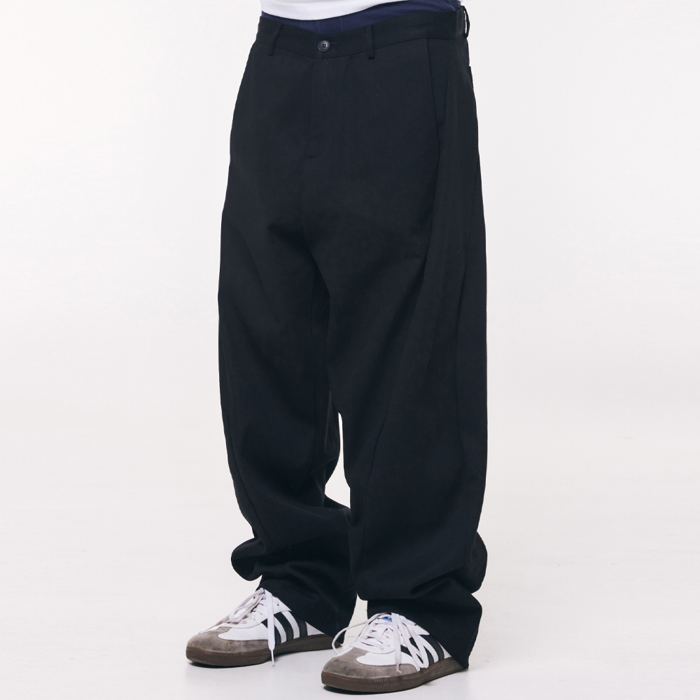 커브드 와이드 코튼 데님팬츠 [블랙]1