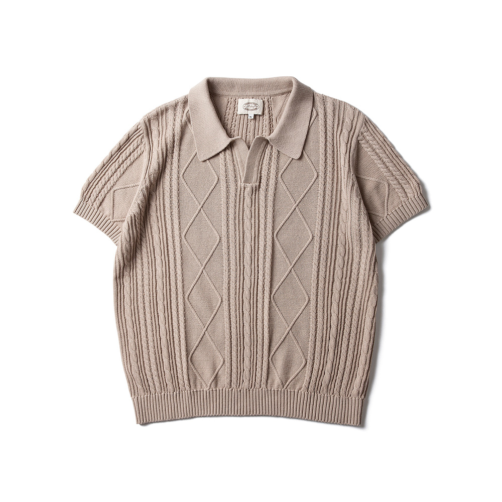 Fishermen Open Collar Half Knit Beige1