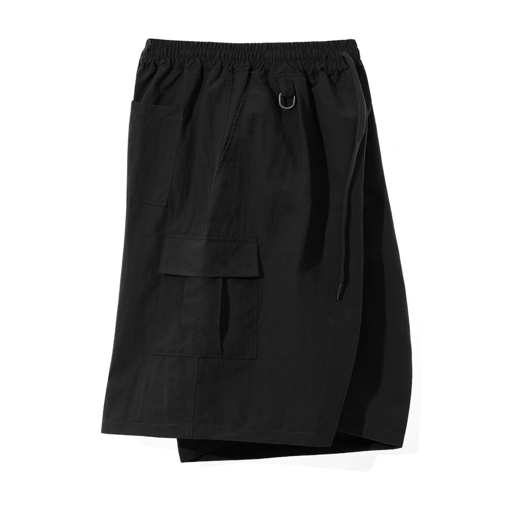 나일론 와이드 카고 하프팬츠_블랙