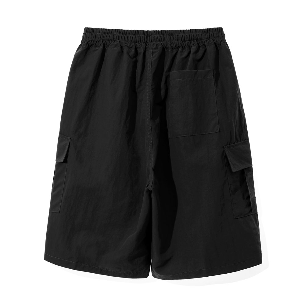 나일론 와이드 카고 하프팬츠_블랙